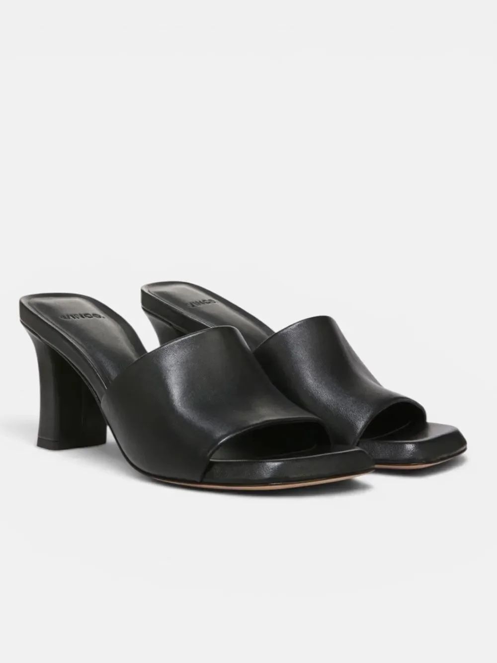 Vince Lulu Black Leather Sandals Slide Mule Heels Square Toe Elastic Gore 7.5